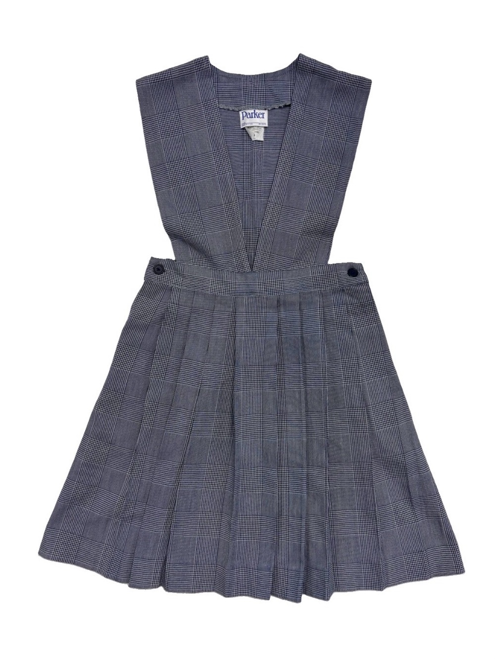 PARKER UNIFORM Girls sz 8 Navy Blue Plaid Pleated Jumper Dress Private School